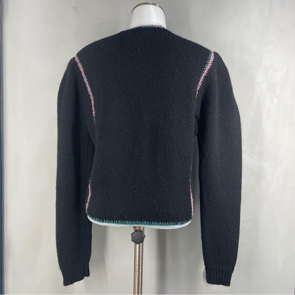Susan Bristol Vintage Womens Cardigan Sz M Black Wool Embroidered Floral - Picture 4 of 9